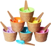 TRIXES Set of 6 Ice Cream Dessert Bowls and Matching Spoons – Plastic - Assorted