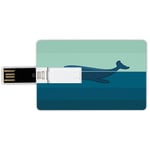 4G USB Flash Drives Credit Card Shape Whale Decor Memory Stick Bank Card Style Big Blue Whale Half of it Swimming on the top of the Ocean Image,Light Blue and Dark Blue Waterproof Pen Thumb Lovely Ju