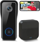 Sonnette Sans Fil Avec Camera,2K Hd Wifi Sonnette Sans Fil Exterieure Etanche Avec Batterie Visiophone Avec Carillon,Detection De Mouvement Pir,Audio Bidirectionnel,Support Cloud Et Sd