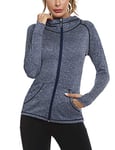 Sykooria Sweat Femme à Capuche Automne Hiver Chaud Veste Femme de Sport Respirant à Manches Longues Jacket Zippé pour Fitness Running-Vin Rouge-Bleu Marin-S