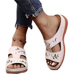 Ortopediska sandaler för kvinnor broderade blommiga flipflops skor våren bekväma tofflor Pink 39