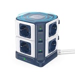 BESTEK Multiprise Parafoudre avec Chargeur Induction Qi 10W, Parasurtenseur avec 8 Prises EU et 6 Ports USB 2,4A, Multiprises avec Station de Charge Wireless, 1500J Protection Surtension, 3600W/16A