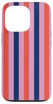 Coque pour iPhone 13 Pro Orange Rose rayé Esthétique Girly Preppy Blue Navy Stripes