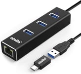 Hub USB 3.0 Ethernet, Répartiteur C pour Adaptateur en Aluminium avec 1 Port LAN RJ45, 3 Ports de données USB et Un Adaptateur C USB pour Macbook, Mac Pro/Mini, iMac, etc.¿.[S124]