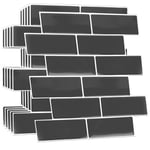 WALPLUS Credence Adhesive pour Cuisine Carrelage Adhesif Mural Cuisine Salle de Bain 3D Stickers Carrelage Auto Adhésif Autocollant Preuve d'huile Imperméable Elegant Dark Grey 12pcs 30.5x15.4cm