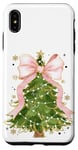 Coque pour iPhone XS Max Coquette rose avec nœud en ruban et sapin de Noël vert pour fille