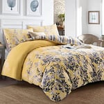 YORKSHIRE BEDDING Duvet Cover Sets Reversible Soft Printed Duvet Set Brushed Microfiber Hypoallergenic Quilt Cover Super King Bedding Sets with 2 Pillowcases, 260 x 220 Cm, Ochre Blossom