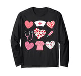 Valentines Day Heart Nursing Scrub Stethoscope Nurse Doctor Long Sleeve T-Shirt