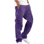 Män's Drawstring Multi-Pocket Polyester Cargo Pants lila XL