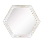 Stonebriar Miroir Mural Hexagonal décoratif à Suspendre avec Cadre en Bois Peint en Blanc usé et Support de Suspension attaché 61 cm