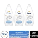 Dove Hydrate Body Wash 0% Sulfate SLES for Softer & Smoother Skin 450ml, 3 Pack