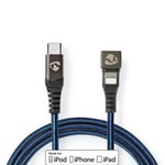 Nedis USB-kabel | USB 2.0 | Apple Lightning, 8-stifts | USB-C™ Hane | 60 W | 480 Mbps | Nickelplaterad | 2.00 m | Rund | Flätad / Nylon | Blå / Svart | Kartong med täckt fönster