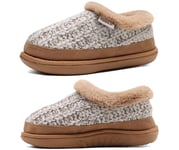 KuaiLu Chausson Femme Hiver Peluche Home Pantoufles Fourrure Fourrés Polaire Doublure Chaud Charentaise Confort Mousse Mémoire Forme Fermé Orthopedique Slipper Antidérapant Semelle Kaki Size 39-40