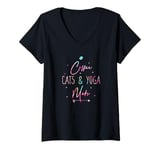 Womens Coffee Cats and Yoga Mats V-Neck T-Shirt