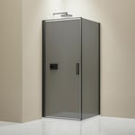 Paroi de douche Noire mat Verre gris Cabine de douche intégrale Parre douche angle porte battante - nt 416 - Toutes tailles dispo - 90cm, 90cm