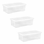 3 x 62L Large Clear Plastic Storage Boxes with Lids Underbed Storage Containers