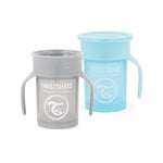 Twistshake 2 x 360 Cup Gobelet d'Apprentissage à Boire à Bec 230 ml, Tasse d'Entraînement Bébé à Bec, Bordure 360° Antifuites, Ergonomiques, Sans BPA, 6+ Mois et, Gris Pastel & Bleu Pastel