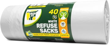 BIN IT 40 White Drawstring 30L Strong & Secure, Refuse Sacks, Bin Bags, Bin Lin