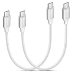 etguuds Short USB C to USB C Cable 30CM, White 2Pack 60W USB C Cable Fast Charging Braided Charger USBC Lead for iPhone 15 Pro Max Samsung Galaxy S24 Ultra S24 S23 S20 Note 20 A54 A70 A71