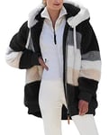 ABINGOO Manteaux Polaire Zippée pour Femme Mode en Peluche à Capuche Épaissir Blouson Chaud Hiver Décontractée Doux Ample Veste(Noir,S)