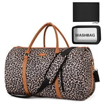 Lot de 3 Sacs à vêtements pour Voyage avec Trousse de Toilette Convertible, Sac de Week-End, Grand Sac de Voyage pour Femme et Homme 2 en 1 à Suspendre, C-Brown Leopard, L, Bagages à Main