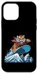 Coque pour iPhone 12 mini Animaux en snowboard- Tiger on a Snowboard Snowboarding