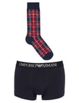 Emporio Armani Men's Trunk+Socks Tartan Mix Gift Set, Marine/Check, XL