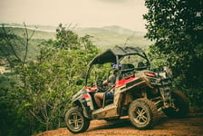 Extreme ride on ATV buggies jeeps Journey through the jungle Extreme quad biking dune buggy Jeep in the jungle forest  ATV UTV  in motion  toned image