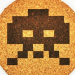 Retro gaming coasters alien dot matrix design round cork