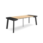 Table console extensible, 220, pour 10 personnes, 222x90x77cm, Pieds en bois, couleur Noir et chêne