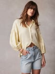 Mint Velvet Puff Sleeve Linen Shirt, Yellow