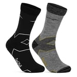 sockenkauf24 Chaussettes de Randonnée Laine Mérinos Homme Femme (2 Paires) Anti Ampoule (Noir/Gris Gris/Jaune 43-46)