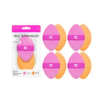 Real Techniques Miracle Lot de 4 houppettes à poudre 2 en 1, double face, bande élastique réversible, éponge de maquillage de précision et houppette à poudre, pour produits liquides, crèmes et poudres