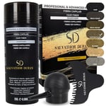 Fibres Capillaires Salvathor Duran 25 gr – Dissimule la Calvitie - Couvre la Perte de Cheveux - Crée du Volume Capillaire pour Hommes et Femmes - Kit Fibre de Cheveux + Pompe + Peigne (Châtain Clair)