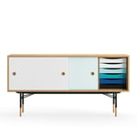 House of Finn Juhl - Sideboard With Tray Unit, Dark oiled oak, White/Light Blue, Black Steel, Cold - Sideboards - Finn Juhl - Flerfärgad - Metall/Trä