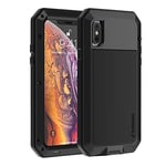 Focusor Coque pour iPhone X, Coque pour iPhone XS, [Antichoc & Renforcé] [Metallique] Incassable Solide Blindé Coque 360 degré Full Body Heavy Duty Metal Protection Case avec du Verre trempé, Noir