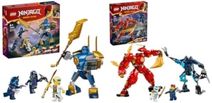 LEGO Ninjago Le Robot Élémentaire du Feu de Kai, Jouet Ninja pour Enfants & Ninjago Pack de Combat : Le Robot de Jay, Jouet de Ninja pour Enfants avec Figurines incluant Jay avec Mini-Katana