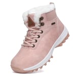 Mishansha Bottine Garçon Hiver Chaussure Fille Hiver Imperméable Bottines Neige Enfant Antidérapantes Bottes Hiver Chaussures Neige Fourrées Bottines Randonnee Rose,Gr.24