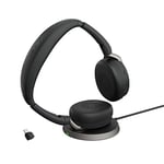 Jabra Evolve2 65 Flex - Casque stéréo avec Bluetooth, Socle de Recharge sans Fil, Technologie antibruit ClearVoice et ANC Hybride - Compatible avec Toutes Les principales Plateformes (UC) - Noir