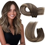 Mresoo Extension Cheveux Naturel Humain Tissage Brun Balayage Brun Foncé et Blond Caramel Tissage Cheveux Humain Ombre Lisse Tissage Extension 20 Pouces 100G/Paquet #4/27/4