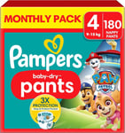 Pampers Baby-Dry Nappy Pants Paw Patrol Edition Size 4, 180 Nappies, 9kg-15kg