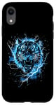 Coque pour iPhone XR Tigre Lightning Bleu ciel Art de la faune Animal