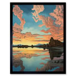 Atmospheric Cloud Reflections Early Morning Dawn at Mono Lake Modern Watercolour Painting Art Print Framed Poster Wall Decor 12x16 inch