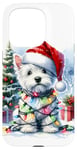 iPhone 15 Pro West Highland White Terrier Santa Hat Christmas Tree Lights Case