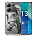 Cokitec Coque Renforcée Shatterproof pour Xiaomi Redmi Note 13 4G Animal Cheval Blanc