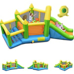 Goplus - Château Gonflable avec Souffleur Hexagone avec Aires de Jeux pour 1-3 Enfants de 3 à 10 Ans, Jeux Plein Air avec Toboggan et Trampoline,