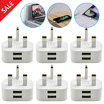 1-6PCS 3 Pin Dual USB Plug Adapter Mains Wall Charger 2 Port For Phones Tablets