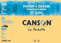 CANSON Mi-Teintes - Pochette 8 feuilles de papier dessin A3 - 160g/m² couleurs vives