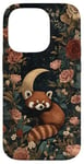 Coque pour iPhone 14 Pro Red Panda Moon Flowers Cottagecore