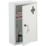 Relaxdays - Armoire à pharmacie, verrouillable, 2 niveaux, acier, HxLxP: 32x21,5x8 cm, pour médicaments, accrocher, blanc